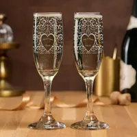 Laces and hearts customized wedding champagne flute