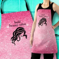 Beauty Salon Name Hot Pink Glitter + Black Staff Apron