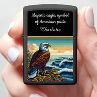 Majestic eagle perched by the ocean at sunset zippo lighter