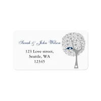 tree navy blue lovebirds return address label