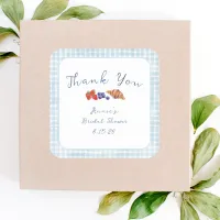 Dusty Blue Gingham Brunch Bridal Shower Thank You Square Sticker