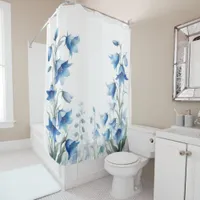 Coastal blue and white floral bluebells shower curtain