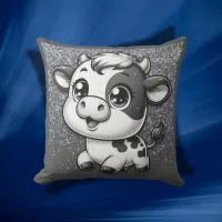 Silver Glitter on Charcoal with a Cow | Outdoor Pillow