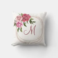 Floral Monogram Round Frame Throw Pillow