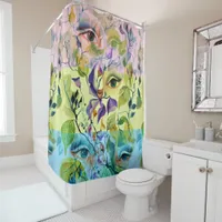 Handpainted Elegant Feminine Eyes Colorful Leaves  Shower Curtain