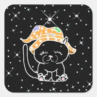 Have a Happy Halloween Cute Black Cat Square Sticker
