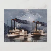 Steam Boat Racing on Mississippi River Postcard