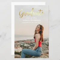 Budget Gold Script Photo Graduation Announcement