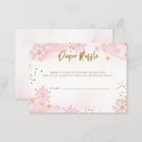 Pink Gold Snowflakes Baby Shower Diaper Raffle Enclosure Card