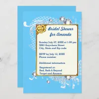 Blue & Gold Frame & Diamonds Image Bridal Shower Invitation