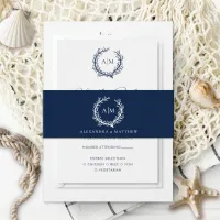Elegant Navy Blue Nautical Coral Reef Wedding Invitation Belly Band