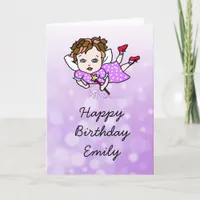 Whimsical Folk Art Fairy Girl Happy Birthday Card