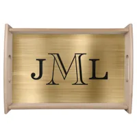 Elegant 3 Letters Monogram Gold Brushed Metal Serving Tray