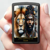 Warrior and lion unite in strength.  zippo lighter