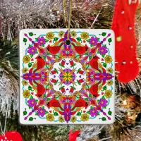 Personalized Cardinal and Flowers Mandala  Ceramic Ornament