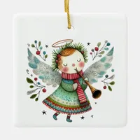 Cute Angel Folk Art Style Ceramic Ornament