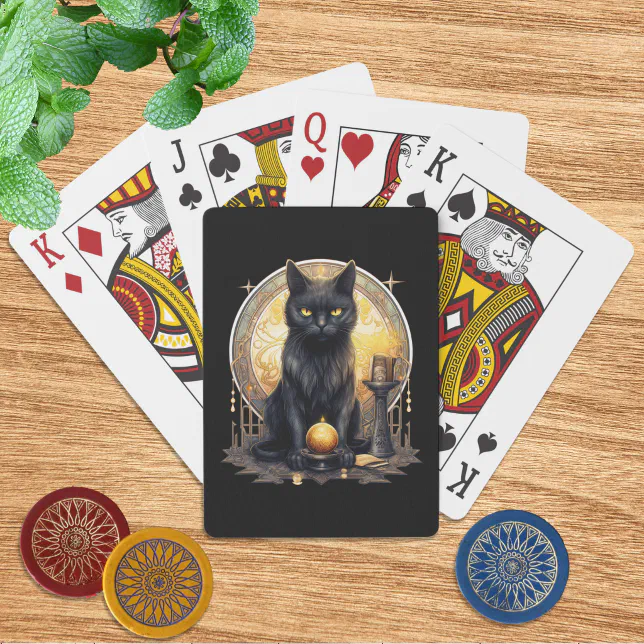 Witchy Gothic Black Cat  Poker Cards