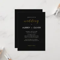 Minimalist White on Black Typography Wedding  Invitation