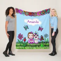 Personalized Fairy, Flowers and Butterflies Girl's Fleece Blanket