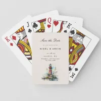 Vintage lighthouse sketch save the date unique playing cards