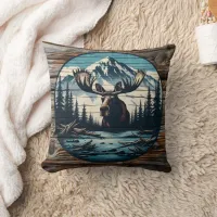 Moose Portrait Against Mountain Landscape Throw Pillow