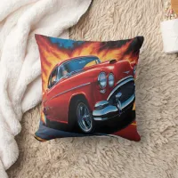 Classic hot rod blazing down the open highway throw pillow