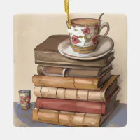 Funny Book Pun | Books and Coffee Christmas Ceramic Ornament