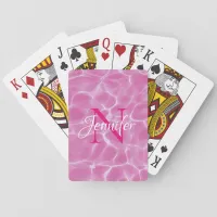 Pink and White Swimming Pool Photo Chic Monogram Poker Cards