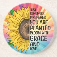 Inspirational Quote and Hand Drawn Sunflower Coaster