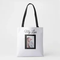 Personalized white and black baby photo Tote Bag