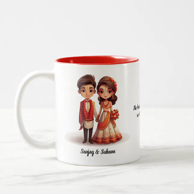 Cute Cartoon of Desi Bride & Groom Indian Wedding  Two-Tone Coffee Mug