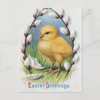 Easter Greetings Vintage Yellow Chick Holiday Postcard