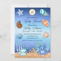 Cute Blue Seaside Beachy Baby Shower Invitation