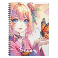 Anime Girl Holding a Butterfly Personalized Notebook