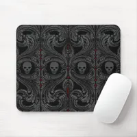 Goth Gray Ornament with Skull Mouse Pad