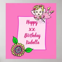 Pretty Blond Fairy Girl Happy Birthday Poster