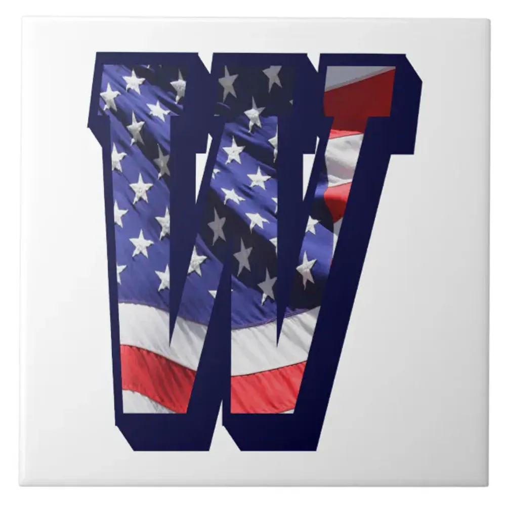 American Flag Letter "W" Large Photo Ceramic Tile