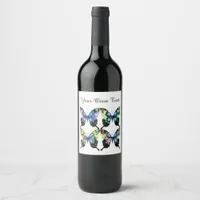 Aqua, Pink, and Yellow -  Elegant Butterflies Wine Label