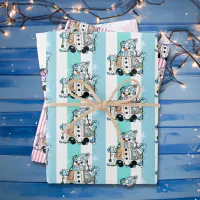 Merry Christmas Whimsical Pink Blue Snowmen Wrapping Paper Sheets