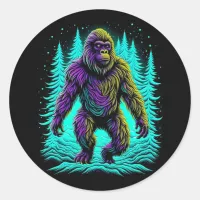 Sasquatch Bigfoot in Teal and Black Classic Round Sticker