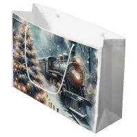 Old-Fashioned Train and Vintage Winter Scene Large Gift Bag