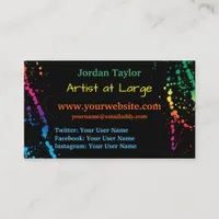 [Paint Splatter] Modern Abstract Artist Black Business Card