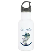 Anchor and Tropical Plants Sea Life Personalized Stainless Steel Water Bottle