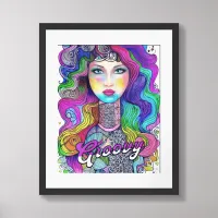 Colorful Groovy Hippie Art Female Poster