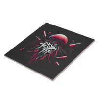 Colorful Jellyfish Illustration With Vibrant Typog Ceramic Tile