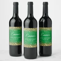 Gold Glitter Green 60th Birthday Wine Label