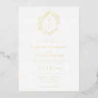 Floral Crest Monogram Wedding Foil Invitation