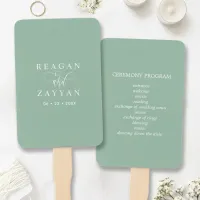 Dusty Mint Minimalist Wedding Program Hand Fan