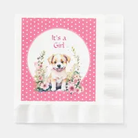 Puppy Dog in Flowers Girl's Baby Shower Its a Girl Napkins