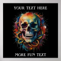 Skull Head with multi-colored Paint Splashes Poster